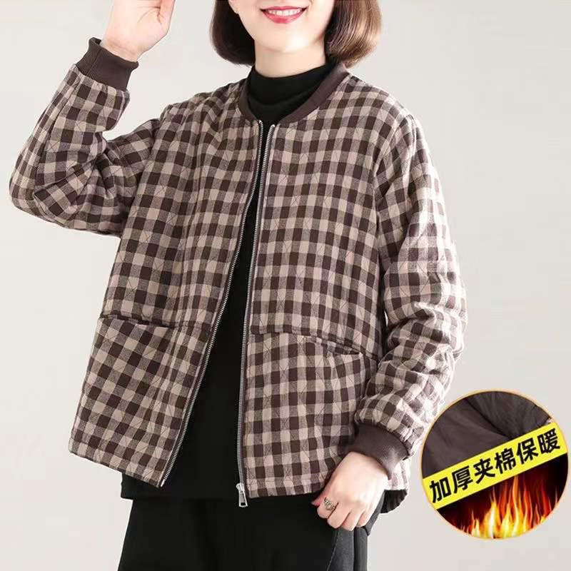 Mom's New Autumn/Winter Lightweight Plaid Cotton Jacket - Loose Fit, Plus Size, Casual Korean Style Outerwear for Women