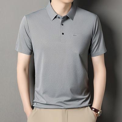 Ice Silk Short-Sleeved T-Shirt Men'S Lapel Summer Polo Shirt Half-Sleeved Loose And Thin Casual Breathable Pocket