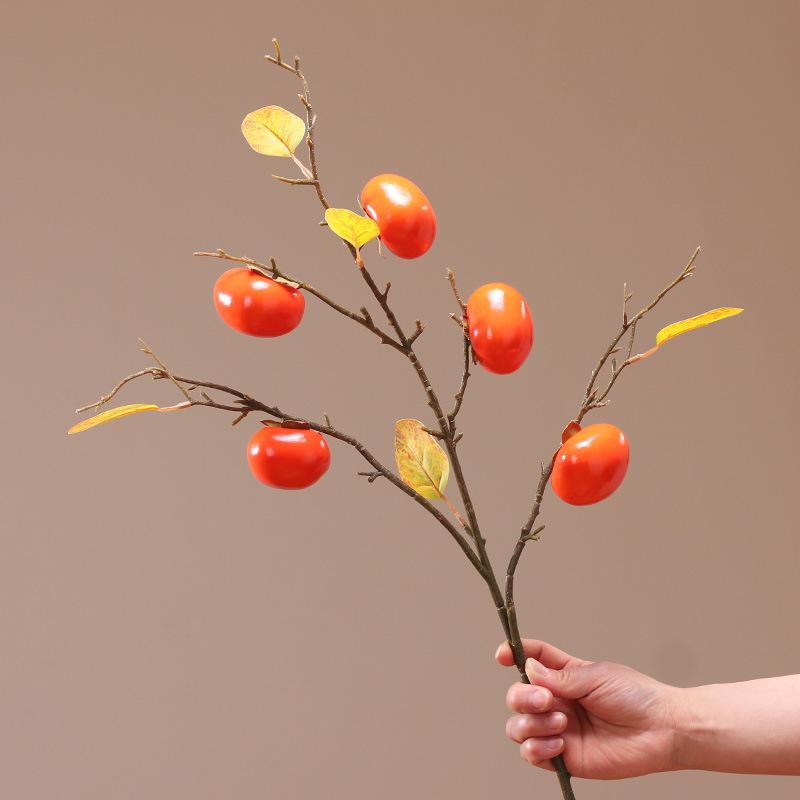 Artificial Pomegranate and Persimmon Fruit Flower Branch for Living Room or Entryway Decor