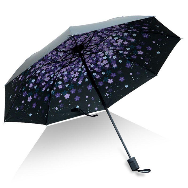 Antiuv Sun Rain Protection Windproof Flower Parasols 3 Folding Umbrella