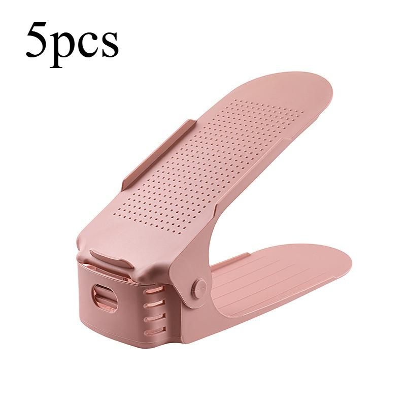 

5Pcs Shoe Organiser Plastic Adjustable Height Shoe Shelf Top and bottom compartment design Save space in your shoe cabinet