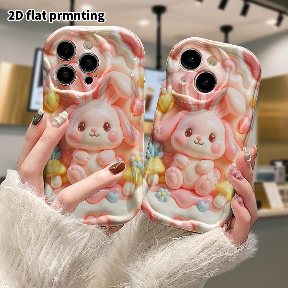 Phone Case: 2D flat design, fits iPhone 18, 17, 16, 15, 14, 13 Pro, pink floppy-eared bunny, perfect Christmas and Halloween holiday gift