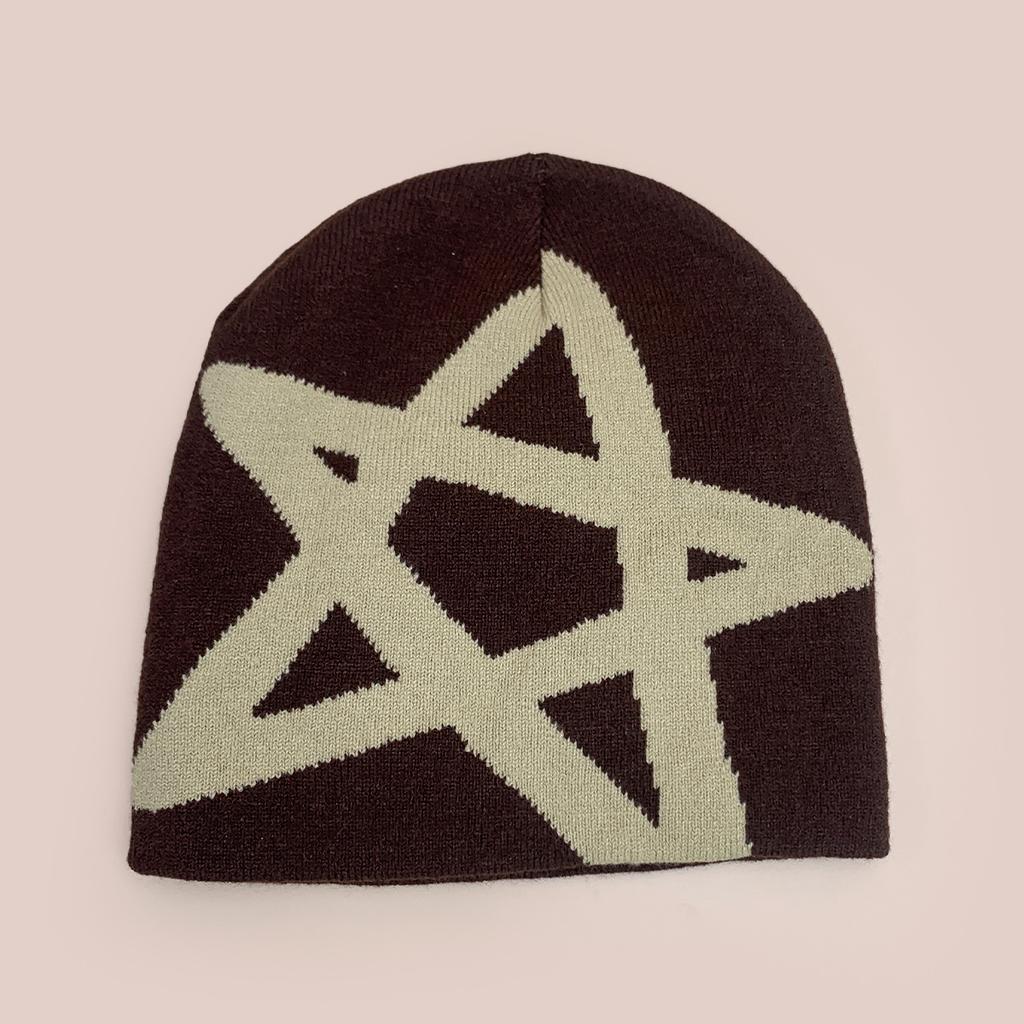 Pentagram Jacquard Simple Knitted Hat Men And Women Warm Street Personality Hip Hop Skateboard Pullover Hat