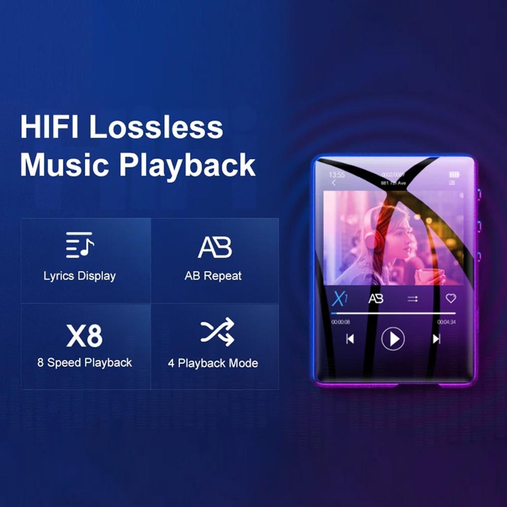 Hoparlörlü/FM Radyolu/Kayıt Cihazlı/E-kitaplı/Resimli Yüksek Sadakatli Müzik Çalar ile 2,4 İnç Dokunmatik Ekranlı Bluetooth 5.0 MP3 Çalar