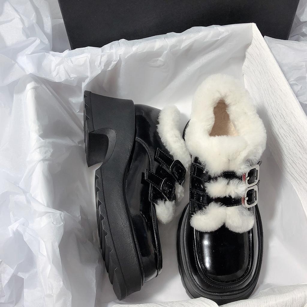 Women's leather fashion lightweight height increase soft sole winter warm snow boots lined with fleece non-slip casual sports cotton boots