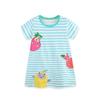 European Style Striped Girls' Princess Dresses with Animal Embroidery – Short Sleeve Summer Dress