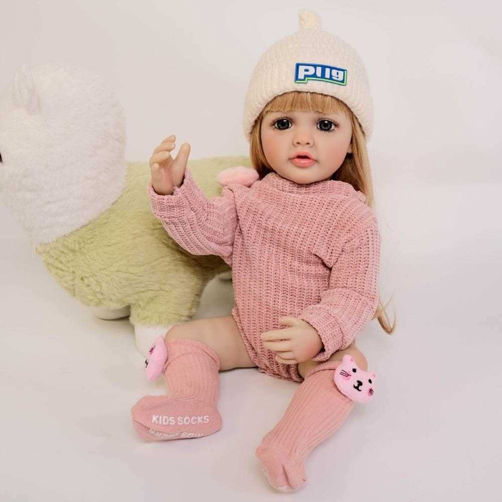 

55 см Красивая кукла-реборн Бетти, реалистичная кукла-девочка с наклеенными длинными волосами, детская игровая кукла, игрушки для детей, подарок на день рождения, Рождество gold hair