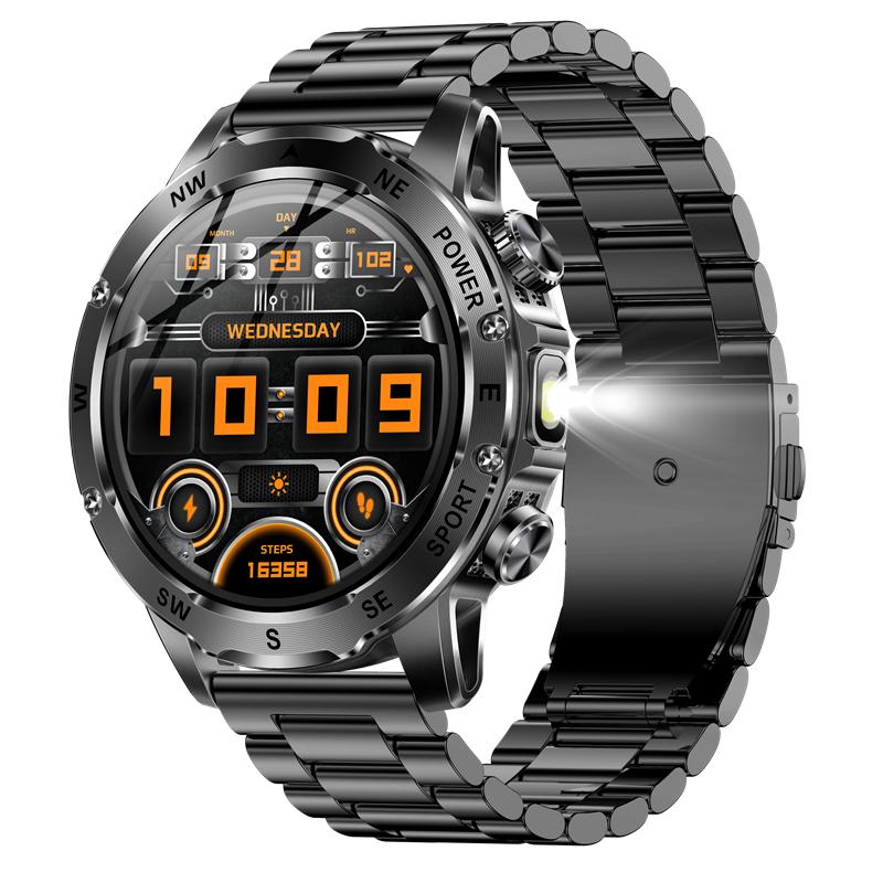 Men AK92 Smart Watch LED Light Flashlight Compass  Multi-Sports Fitness Tracker Outdoors Smartwatch BT Wireless Calling 800mAh