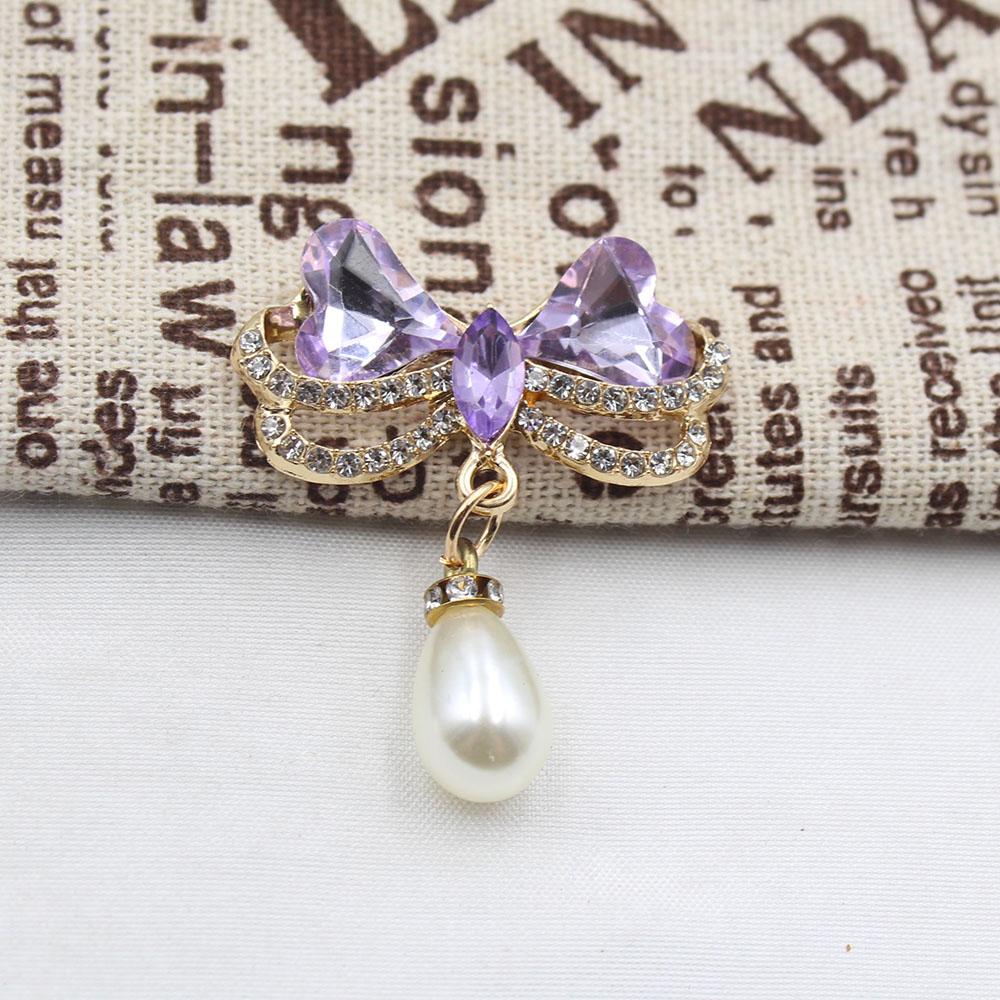 2 Pieces of 35 * 45mm Alloy Rhinestone Glass Bow Pearl Pendant DIY Wine Glass Decoration Clothing Hair Accessories