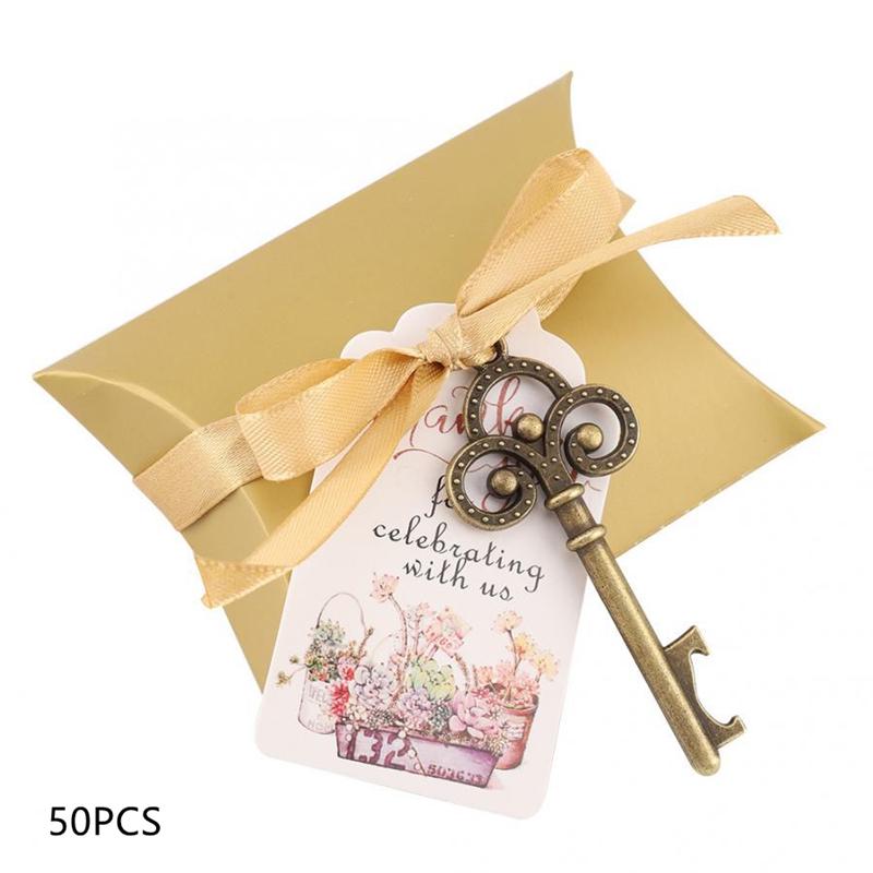 

50 шт./компл., открывалка для бутылок, коробка конфет, свадебный подарок, фестивальные принадлежности, шоколадный футляр бронзовый