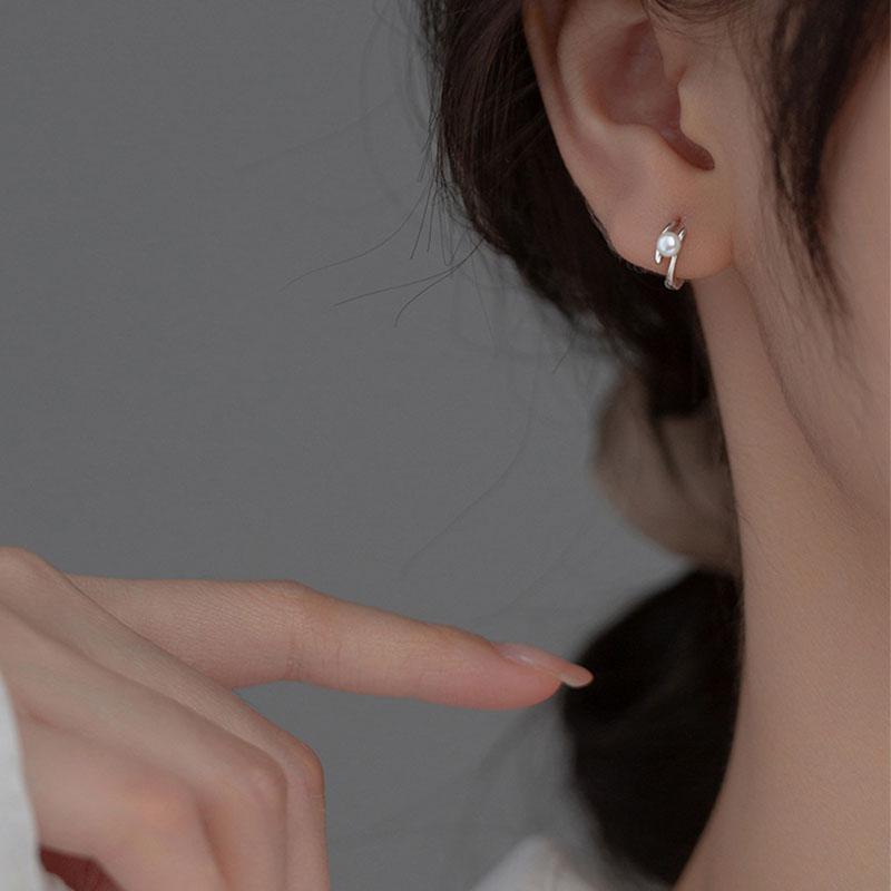 925 Stamp Gold Silver Color Pearl Earring for Women Girl Double Layer Curve Offic Jewelry Birthday Gift Dropshipping