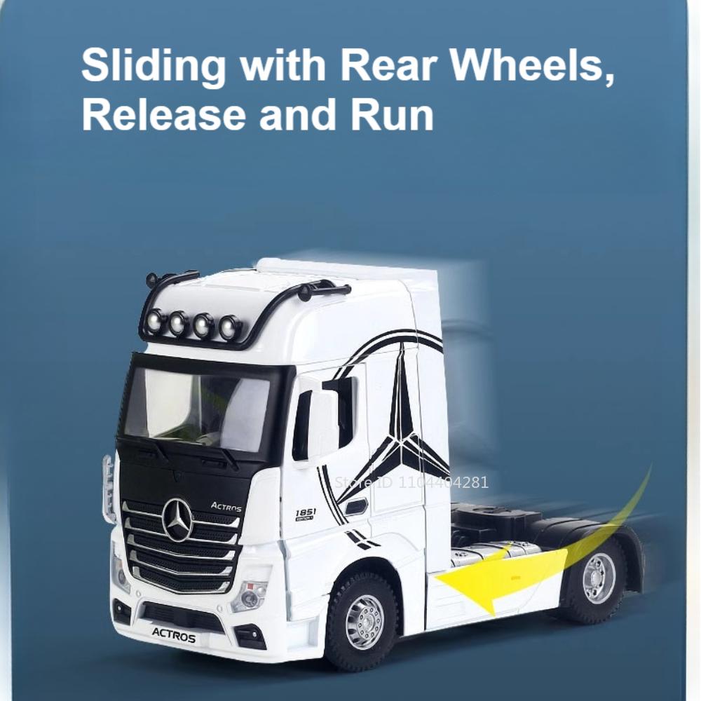 1:36 Actros Alloy Trailer Truck Models Toys Diecast Car Doors Openes Sound Light Rubber Tires Miniature Vehices Children's Gifts