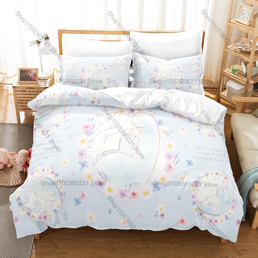 Sumikkogurashi Printed Bedding Set, Duvet Cover plus 2 Pillowcases, Adorable Cartoon Style Soft Microfiber Textiles