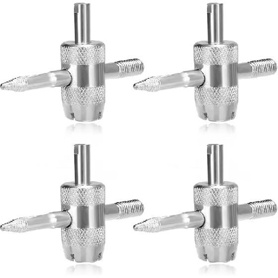 4-Way Valve Core Tool Tire Valve Tools, 4-in-1 Tyre Valve Core Tool Tire Stem Core Wrench, Multifunctional 4 Way Valve Stem Remover Tire Repair Tool