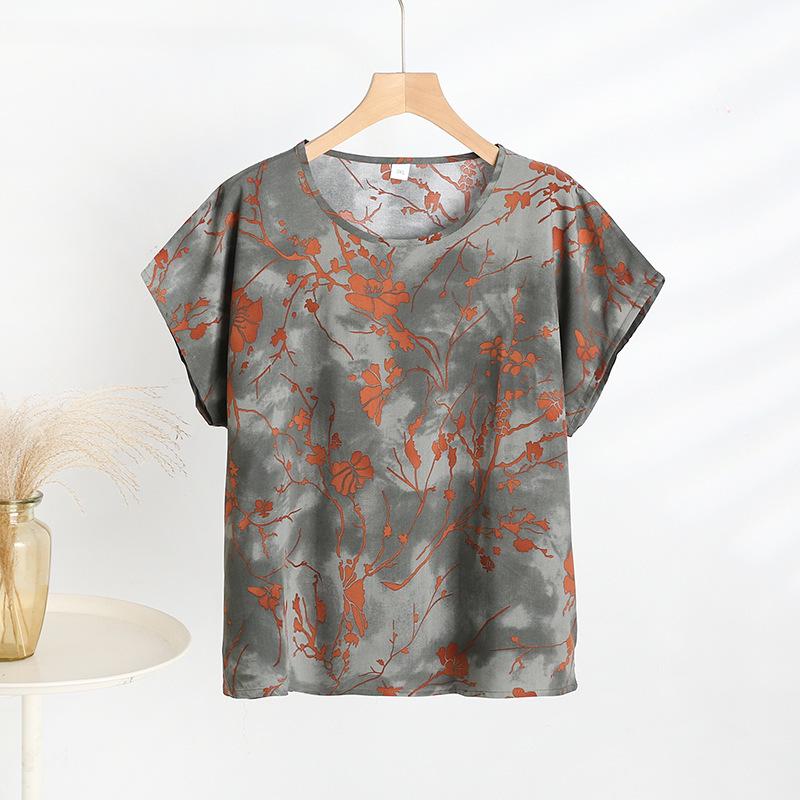 Elegant Cotton Jacquard Slimming Short-Sleeve T-Shirt for Women
