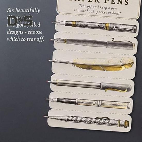 Flat Paper Pen Set Double Sided Bookmark Pens with Golden Foil Design Bookmarks Writing Funny Paper Pen Card