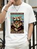 Een Vintage Vliegende Kat in de Lucht Bedrukte T-shirts Dames Zomer Katoen Korte Mouw Ronde Hals Comfortabele Losse Tops Casual Kleding