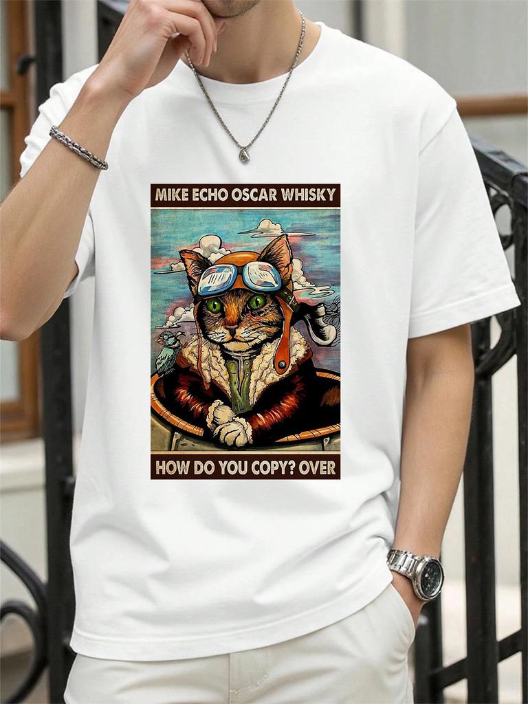 A Vintage Cat Flying In The Sky Printed TShirts Womens Summer Cotton Short Sleeve ONeck Comfortable Loose Tops Casual Clothes