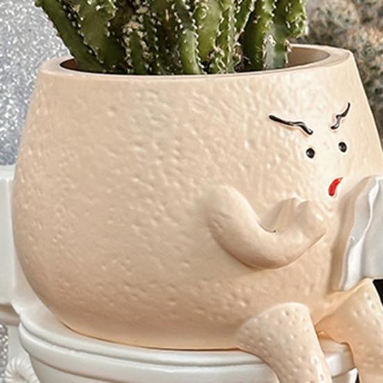 Funny Face Toilet Planter Decorative Resin Head Plant Pot Cute Face Planter with Drainage Hole for Succulents Small Houseplants Outdoor Use