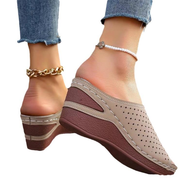 European and American sandals women's large-size wedges, summer new fish mouth laser hollow shoes wear cross-border slippers women