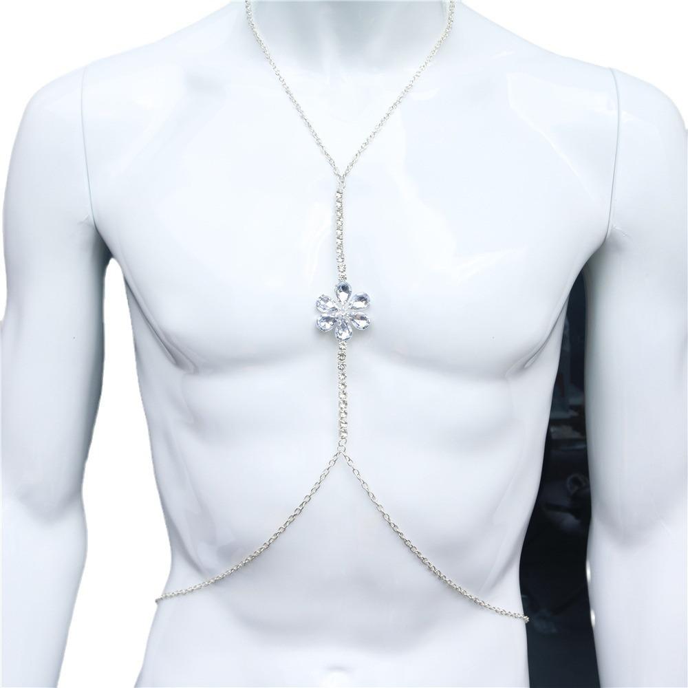 European And American Accessories, Sexy Simple Diamond Chest Chain, One-Piece Flower-Shaped Fashionable Rhinestone Body Chain Women'S Chain