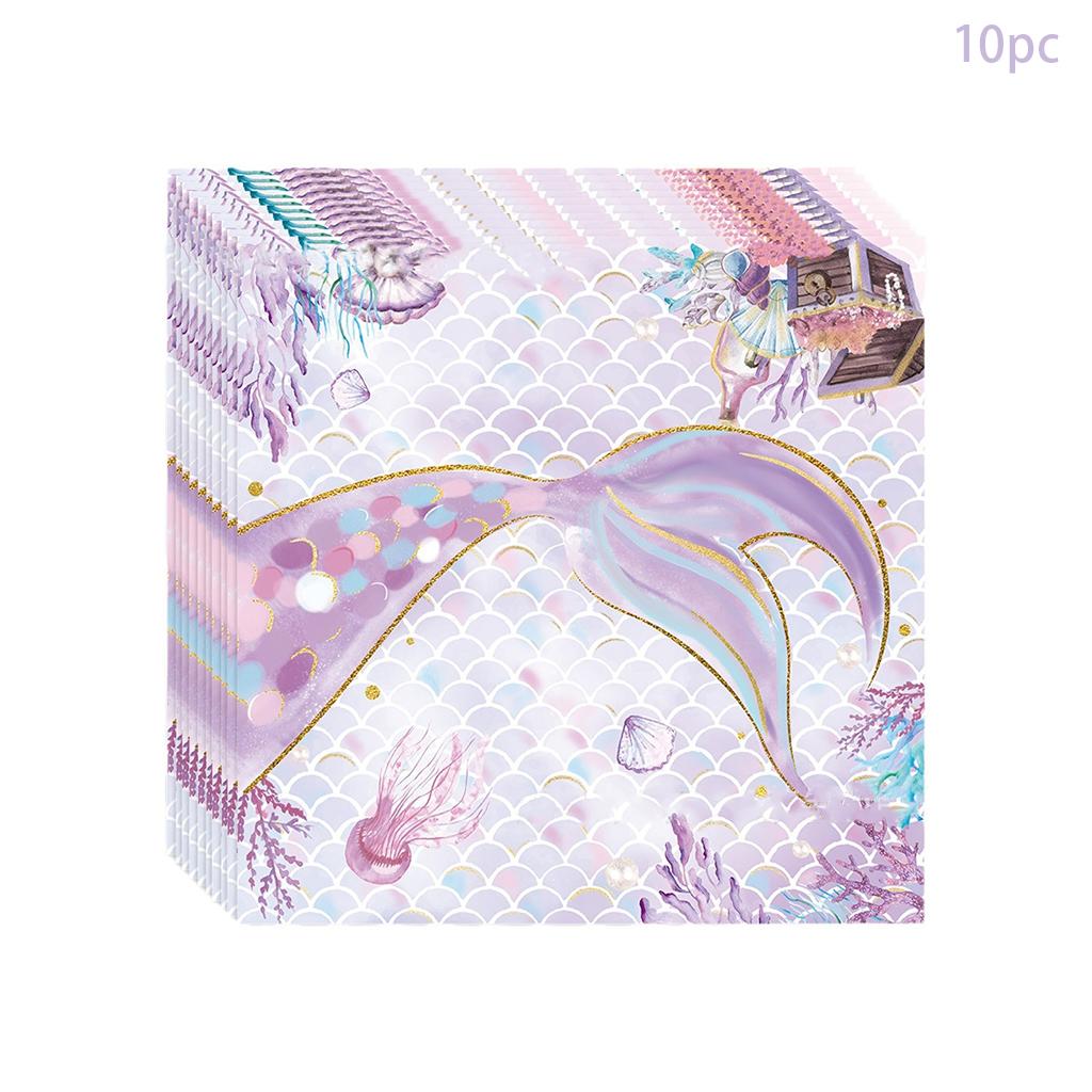Purple Mermaid Disposable Tableware Set Our Little Mermaid Plates Cups Napkins Kids Girls Happy Mermaid Birthday Party Supplies