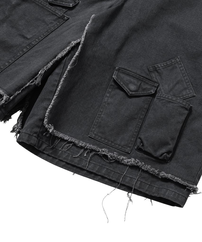 AJOBYAJO Washed Layered Cargo Skirt Shorts [Black]