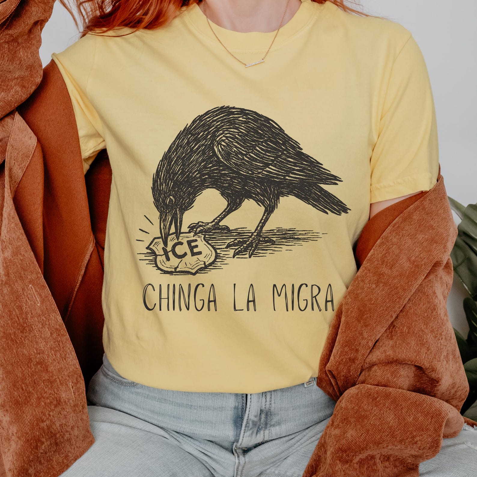 Chinga La Migra Crow T-shirt, Abolish ICE Political Tee S