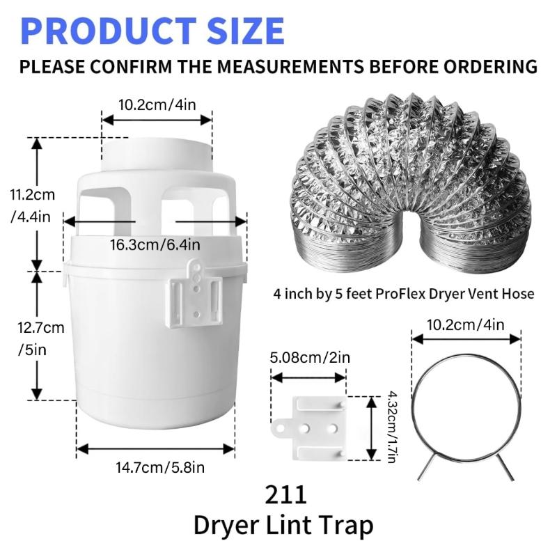 Indoor Dryer Vent Set Filter 3 In 1 Filter Bucket with Ducting Hose Replacement Part for Electric Dryer Accessories