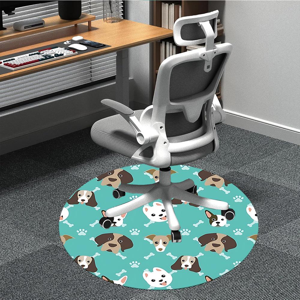 

1pc Dog Faces Chair Carpet for Office, Round Polyester Mat, Indoor Decor for Office, Easycare Fabric, Washable Non-slip Area Carpet 80cm