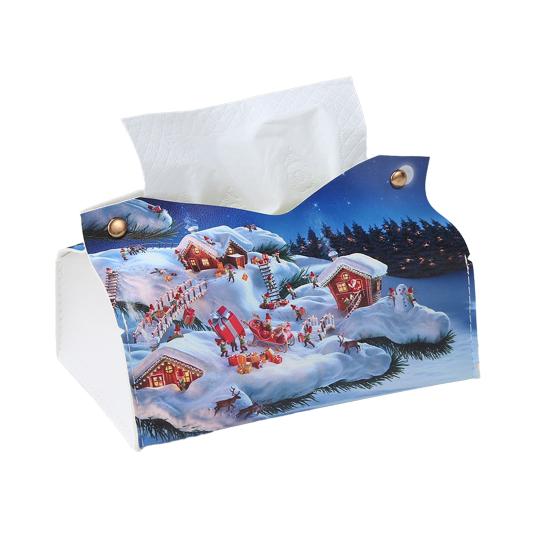 

Foldable Paper Holder Snowman Snowflake Faux Leather Tissue Box Cover Christmas Rectangle Holder Bedroom Office Decoration B