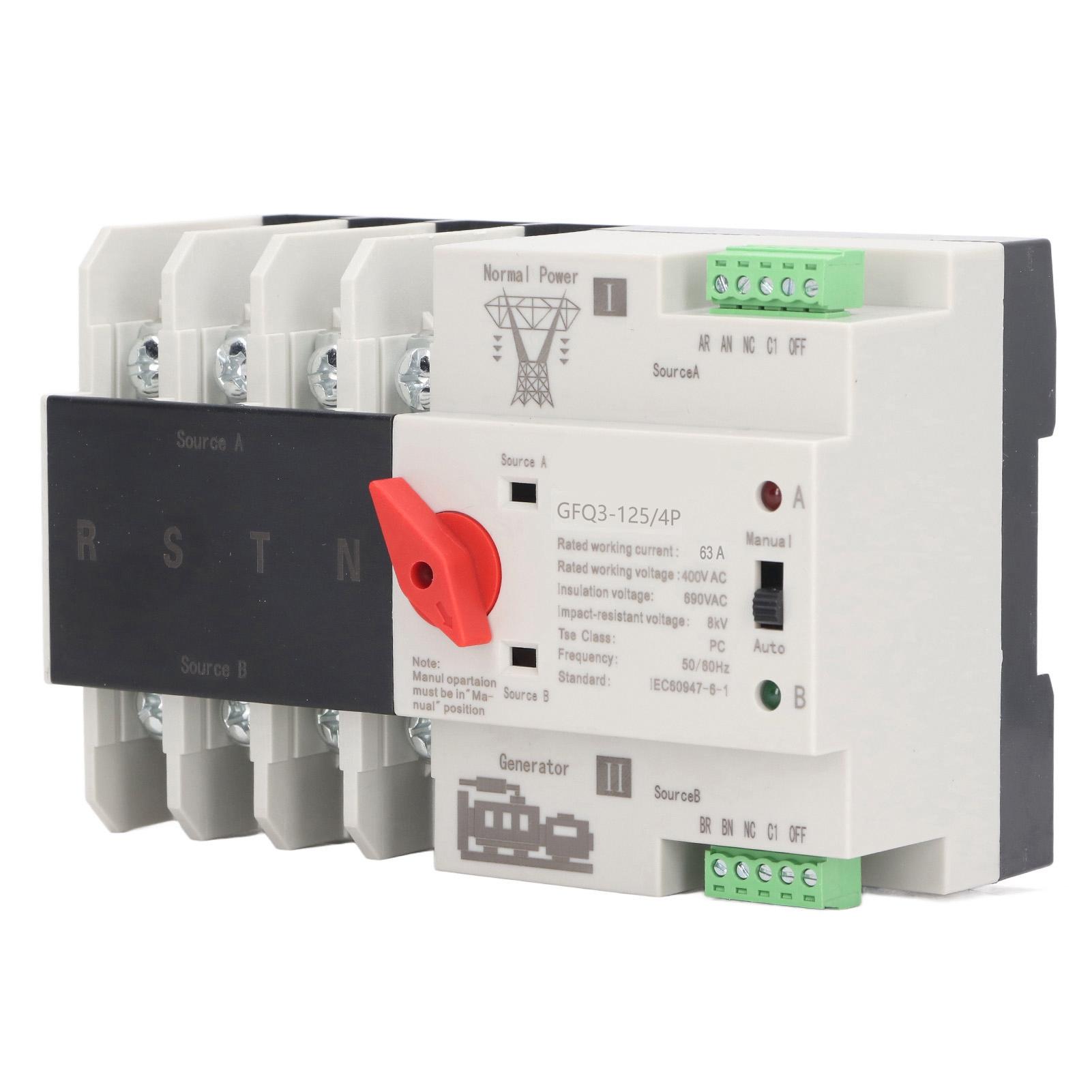 

Подвійний автоматичний перемикач живлення 4P Fast Switching PC AC 400V 63A для домашнього заводу