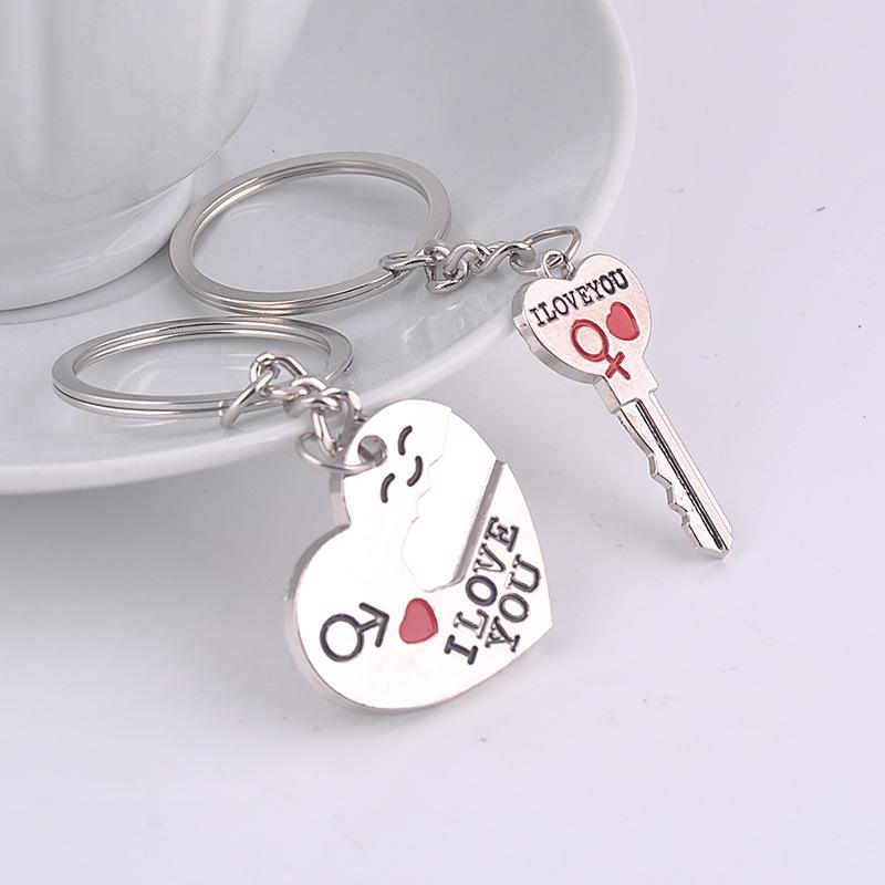 Silver Plated Lovers Gift Wedding Favors Couple My Heart Keychain Fashion Keyring Key Fob Creative Car Key Ring Accessories