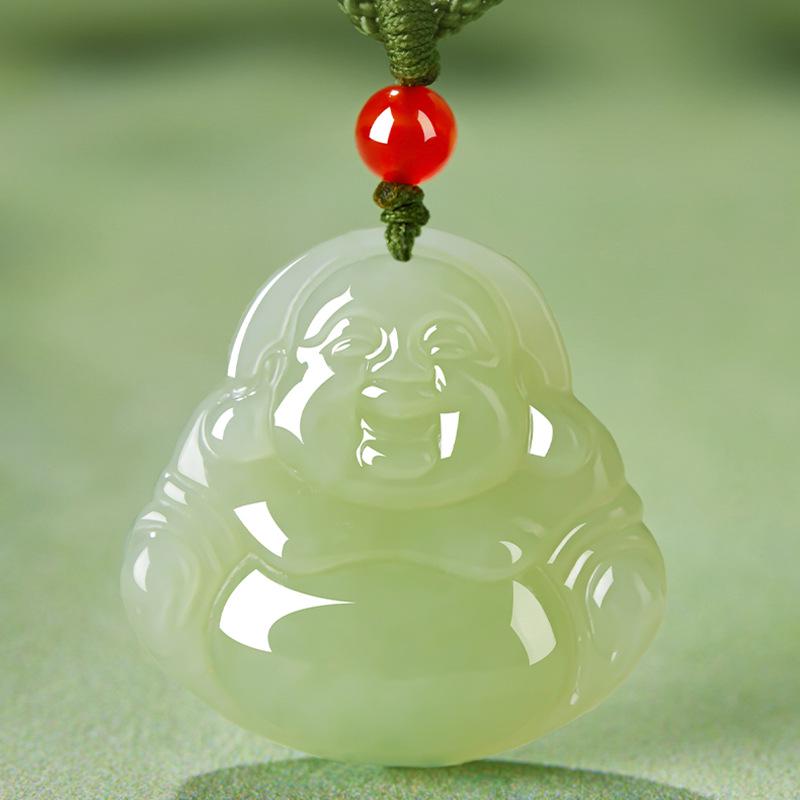 Women's Natural Xinjiang Hetian Jade Laughing Buddha Pendant Necklace - Perfect Gift for Girlfriend