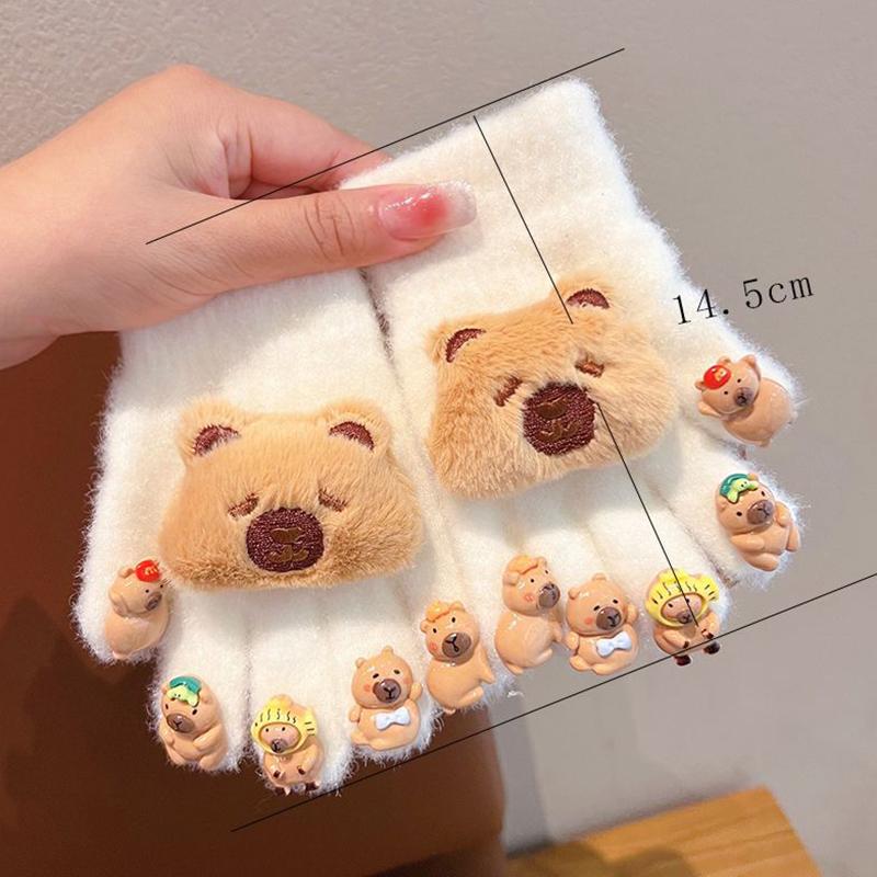 1 Paar Niedliche Cartoon Capybara Handschuhe Kinder Winter Dicke Handschuhe Outdoor Winddicht Warme Handschuhe Kältefest Fünffingerhandschuhe Geschenke