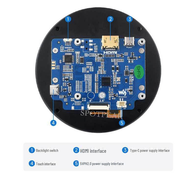 Raspberry Pi 3.4" Circular Capacitive Touch HDMI LCD for Mini PC/Jetson