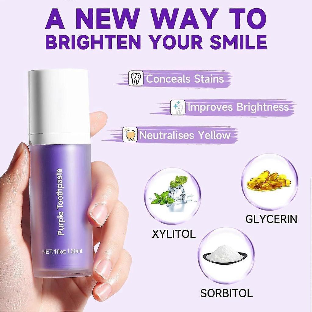 Purple Toothpaste for Teeth Whitening, Teeth Whitening Toothpaste, Tooth Stain Removal, Tooth Stain Removal Colour Corrector - 1 Fl Oz Less