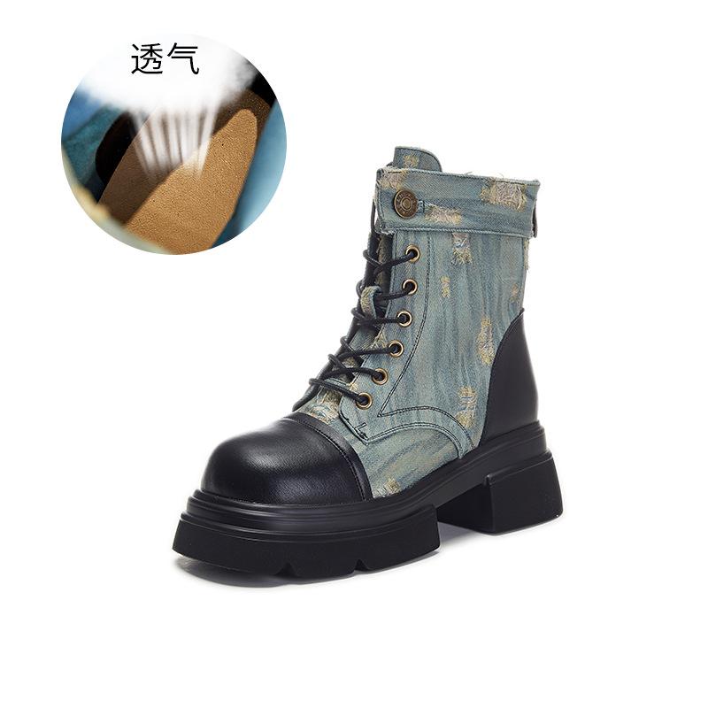 Leather Martin Boots Women's Autumn New Ripped Cowboy Boots Thick Heel Boots Children's Casual Women's Boots Thick-soled Short Boots