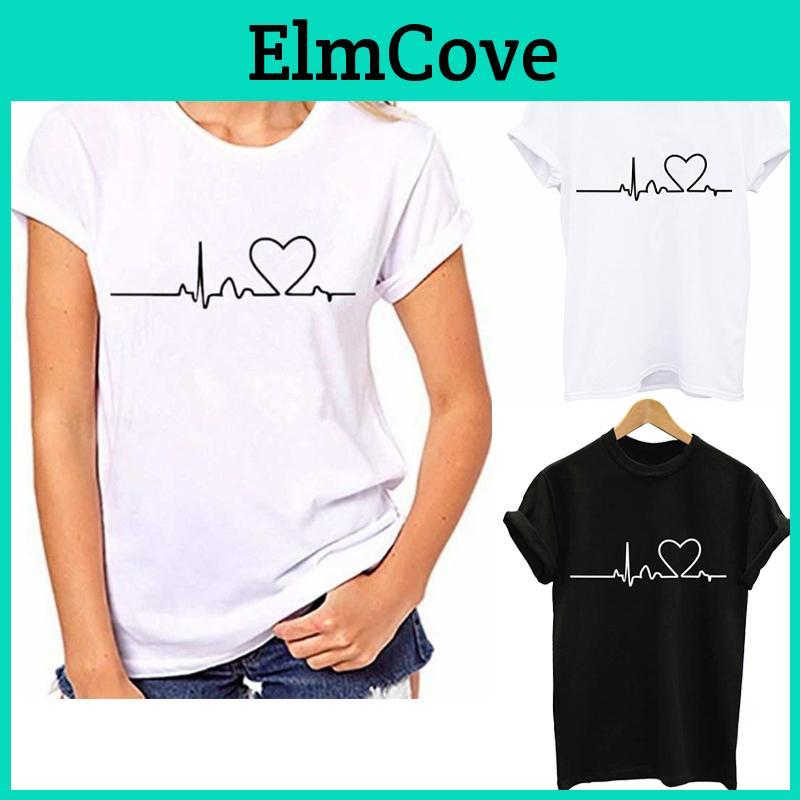 Stylish Heart Printed T-shirt For Women Featuring Soft And Casual Short Sleeves