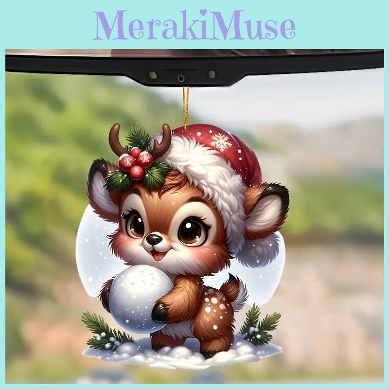 Christmas Reindeer Pendant With Acrylic Flat Surface For Car And Tree Decor