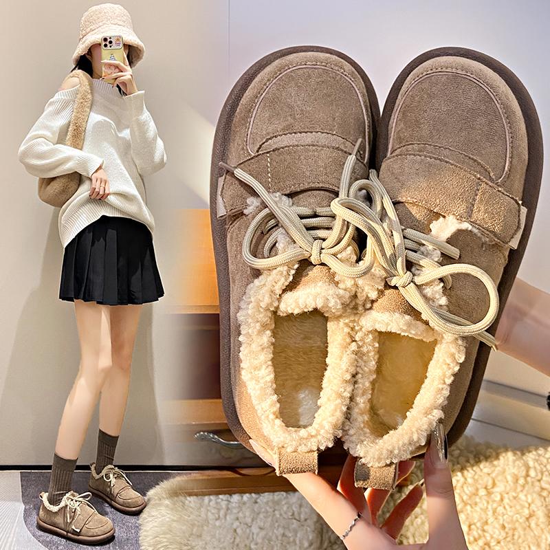 Autumn Winter Women's Cotton Shoes Outdoor Flat Plush Warm Womens Loafers Casual Slip-On Comfortable Women's Shoes Zapatos Mujer