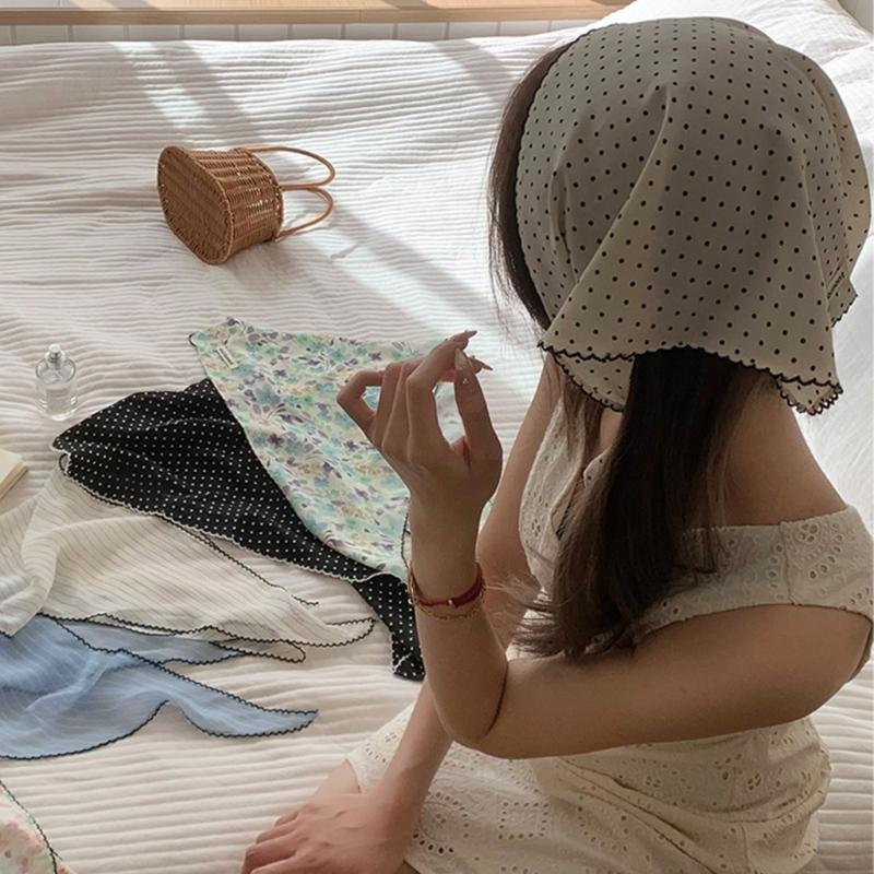 Women's Polyester Head Scarf With Dots Stylish Hair Cover Korean Style Triangled Scarf For Evening or Outdoor Daily Use