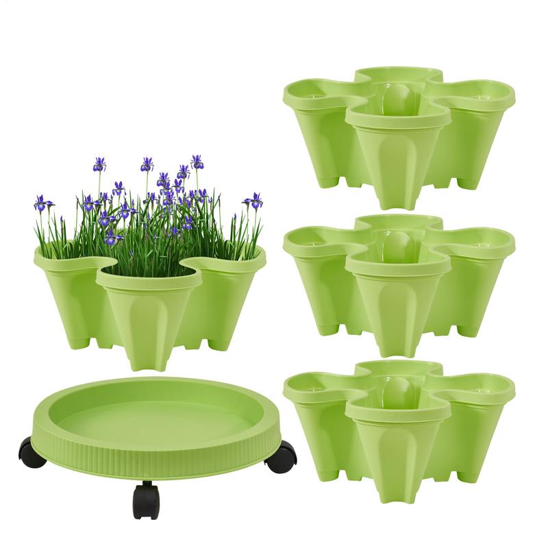 Stackable Vertical Flower Plant Pot 4-layer Plant Tower With Mobile Tray Gardening Planting Supplies for Outdoor Balcony