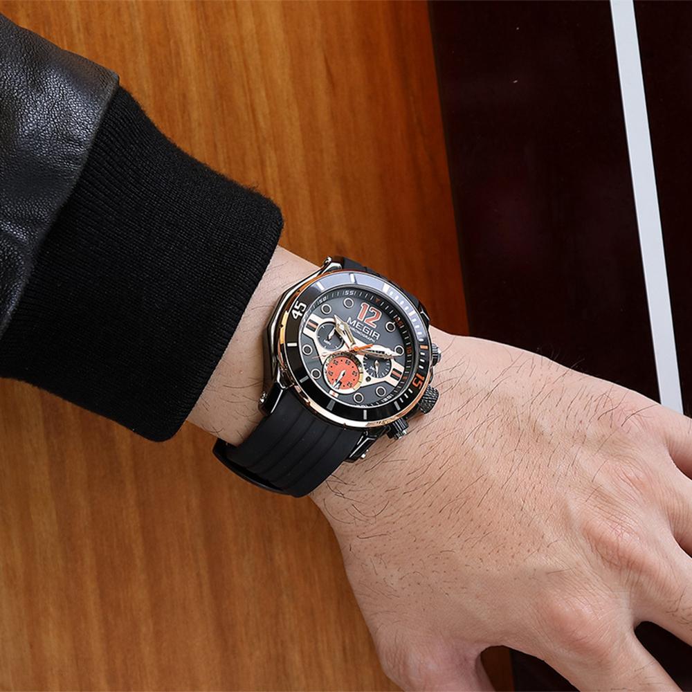 Fashion Waterproof Quartz Watches for Men Luxury Military Sport Chronograph Wristwatch with Silicone Strap