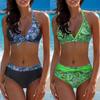 2025 Womens Swimwear Two Pieces Cover-Up Swimsuit Ruffle Solid Printed Deep V Hanging Neck Biquini Summer Outdoor Beachwear