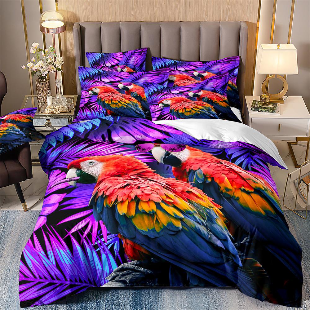 Flower Flamingo Bedding Set For Girl,Flamingos Full Bed Set,2 People Comforter Cover,Pink And Black Pdouble Bed Cover,Microfiber