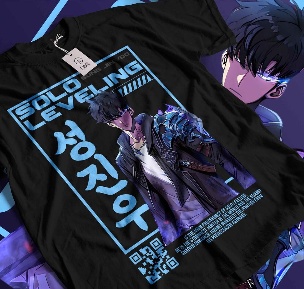 

Футболка Solo Leveling Сон Джин-у Новое Аниме Манга Черная Футболка Футболка Все Размеры 123 S