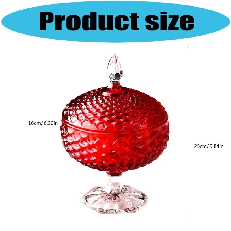 Bocal à Bonbons Épais en Verre Cristal Rouge avec Couvercle Boîte à Bijoux Ornementale Estampée Élégante Sucrenière pour Décorations de Mariages Fêtes