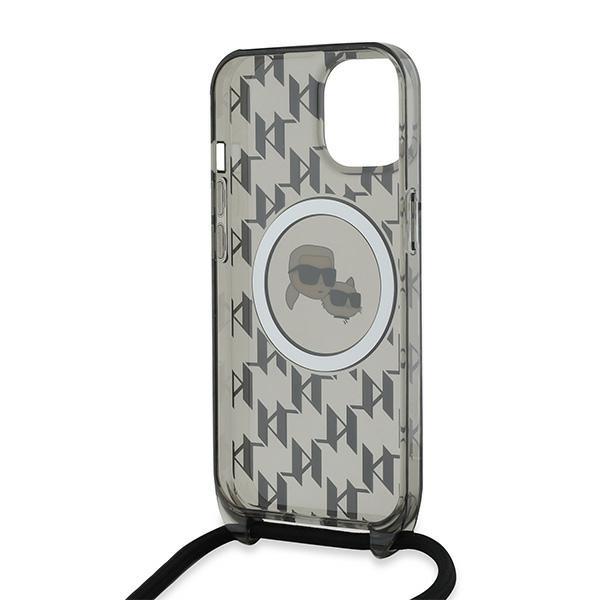 Karl Lagerfeld Klhmp15Shckcklck Iphone 15 / 14 / 13 6.1 Czarny/Black Hardcase Iml Crossbody Monogram Karl & Choupette Head Magsafe