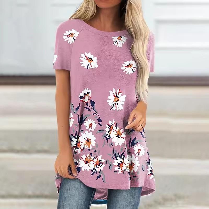 Summer Rose Floral Painting 3D Print T-shirt Streetwear Women Short Sleeve Flower T Shirts Y2K Tops Tees Girl Oversized Clothing